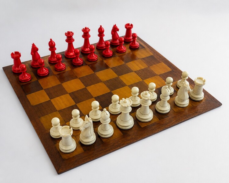 A fine 19th century Staunton chess set, beautifully carved in natural and stained bone. A classic example of the world's most influential chess pattern,