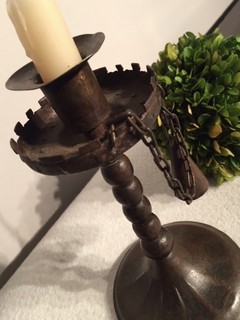 An 18th Century Scottisch Wrought Iron Candlestick with Candle Snuffer.
