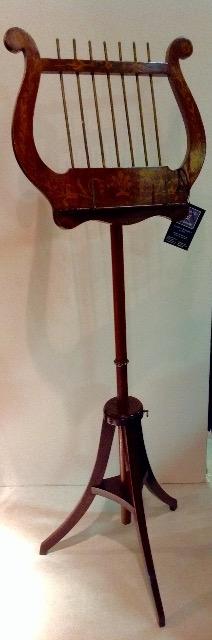 English 19th C. Mahogany Music Stand with Floral Inlay adjustable in hight