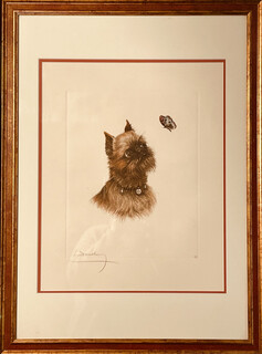 ' Brussels Griffon and Butterfly ' Léon Danchin ( 1887 - 1938 ) Signed and Numbered. Special price : 400 €.