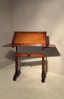 A 19th Century English Burr Walnut Reading and Writing Stand Adjustable in Height and Width having a Beautiful Leather.