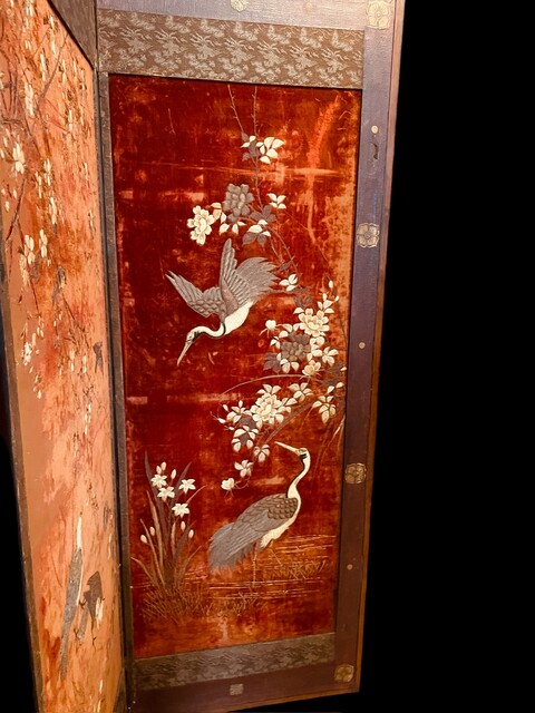 A 19th Century Four-Panel Embroidered Folding Screen.
