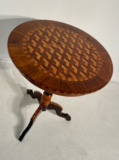 A 19th Century Italian Walnut Tripod Table having a Stunning Geometric Marquetry.