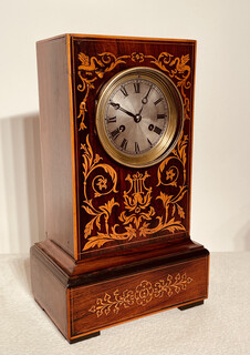 A Beautiful 19th Century Rosewood Clock With Boxwood Floral Inlay.