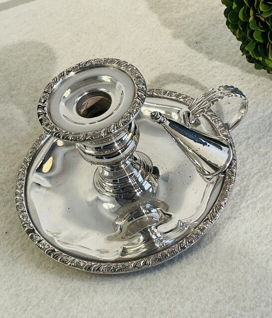 A Beautiful English 19th Century Silver Plated Candlestick & Snuffer.