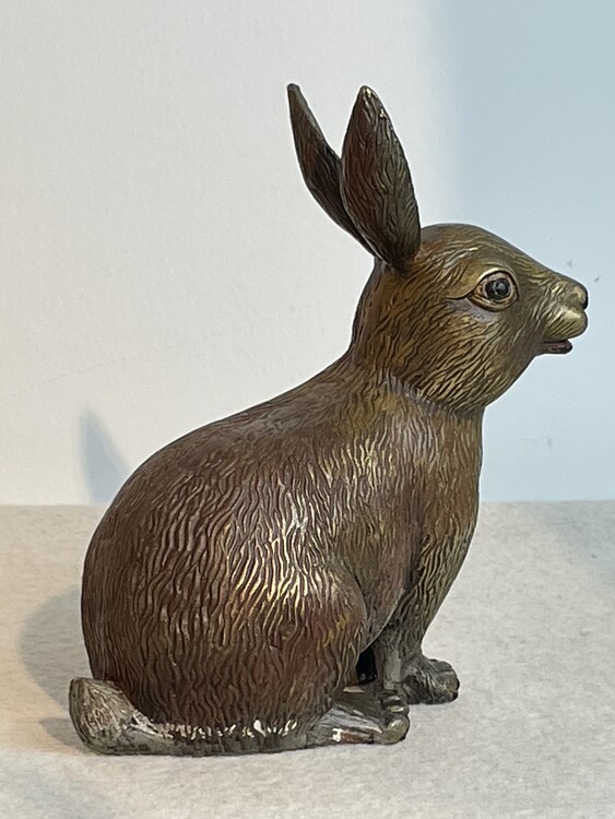 A Cold Painted Bronze ' Rabbit ' By Franz Bergman. Austria, Vienna, Ca 1900. Signed ' B ' in Urn.