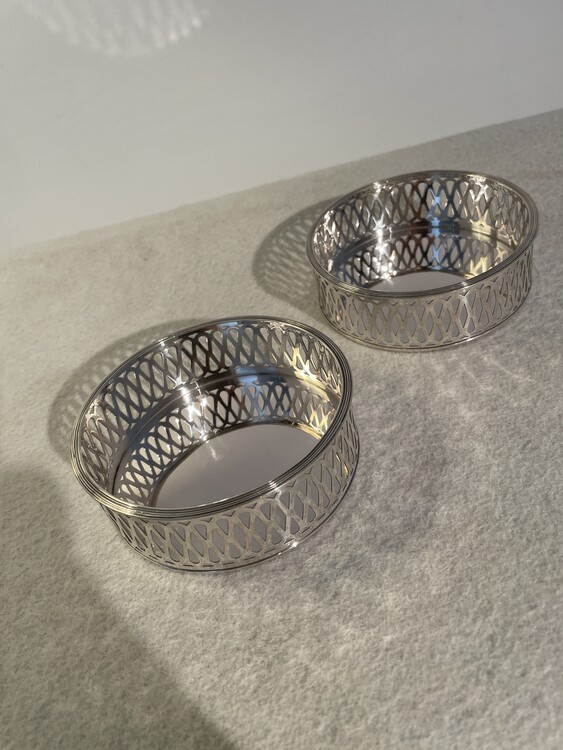 A Dutch Pair of Solid Silver Wine Coasters. A. Presburg. Haarlem. 1948.
