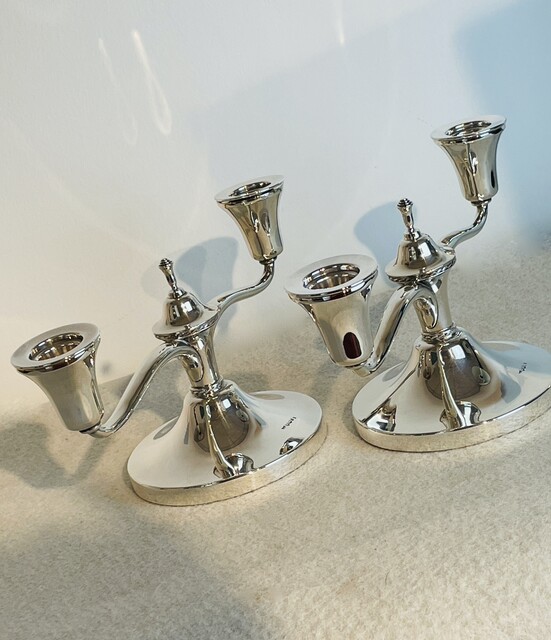 A English  Pair of  Sterling Silver Candelabra. Sheffield, 1931, Makers Walker & Hall.