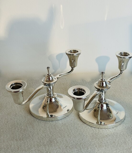 A English  Pair of  Sterling Silver Candelabra. Sheffield, 1931, Makers Walker & Hall.