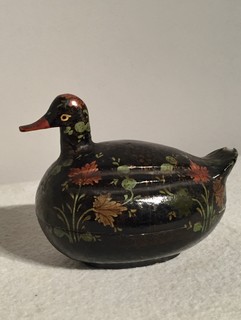 A Kashmiri / Indian Hand Painted Powder Box in the form of a Duck. Ca 1900.