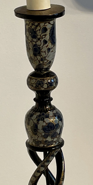 A Pair of Kashmiri Floral Hand Painted Lamp Stands.