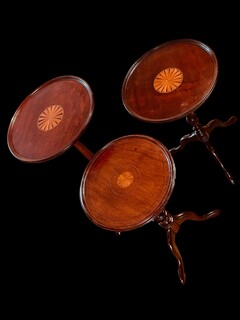 A Selection of Three English Edwardian Mahogany Wine Tasting Tables with Satinwood Inlay.