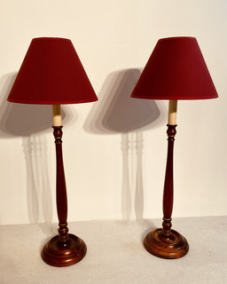 A Very Nice Pair of Early 20th Century Lamp Stands. The Shades are Handmade