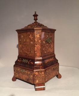 An 18th Century Dutch Walnut Kettlestand With An Amazing Floral Marquetery Having Two Drawers.