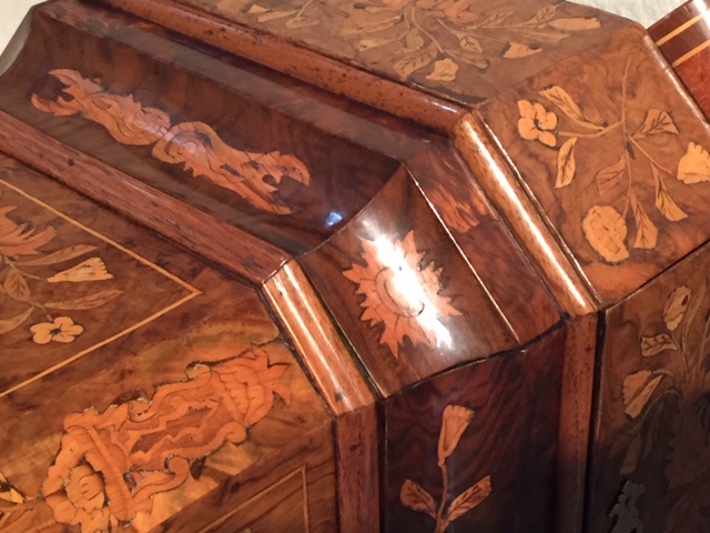 An 18th Century Dutch Walnut Kettlestand with an amazing Floral Marquetery having Two Drawers and Two Brass Handles.