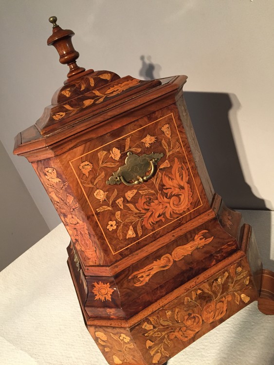 An 18th Century Dutch Walnut Kettlestand with an amazing Floral Marquetery having Two Drawers and Two Brass Handles.