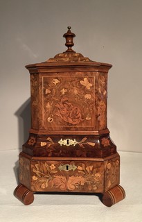 An 18th Century Dutch Walnut Kettlestand with an amazing Floral Marquetery having Two Drawers and Two Brass Handles.