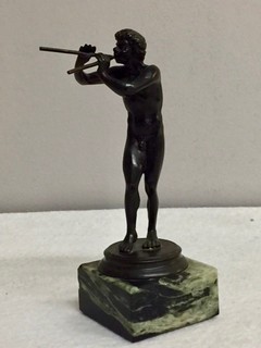 An 19th Century Grand Tour Bronz Faun playing Flutes.