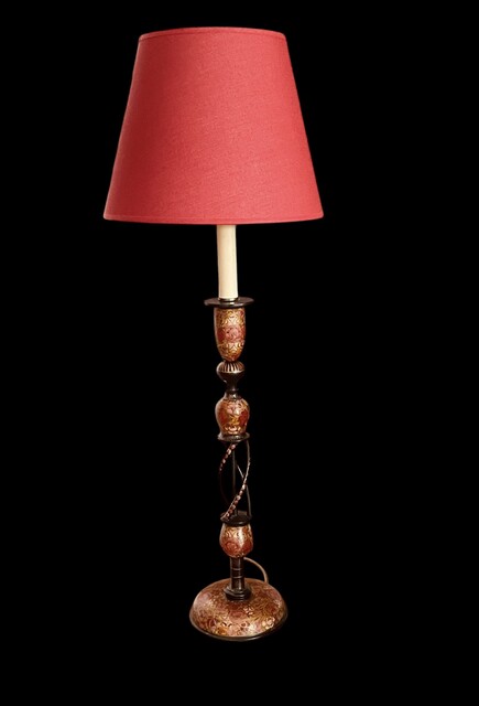 An 19th Century Kashmir Lamp Stand. Hand Painted.