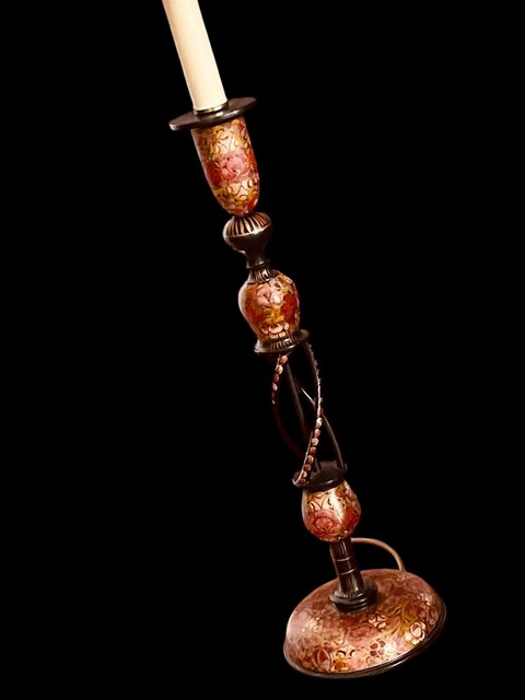 An 19th Century Kashmir Lamp Stand. Hand Painted.