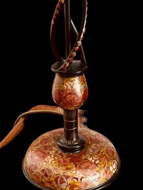 An 19th Century Kashmir Lamp Stand. Hand Painted.