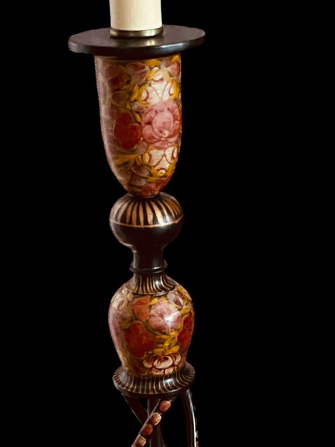 An 19th Century Kashmir Lamp Stand. Hand Painted.
