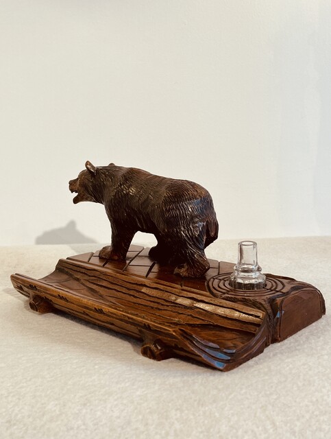 An Antique ' Black Forest' Carved Walking Bear with Pen Inkwell. Ca 1900.