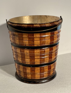 An Early 19th Century Kettle Warmer / Jardinière with Ebony and Boxwood Panels having the original Brass Liner and Coopered Bucked.