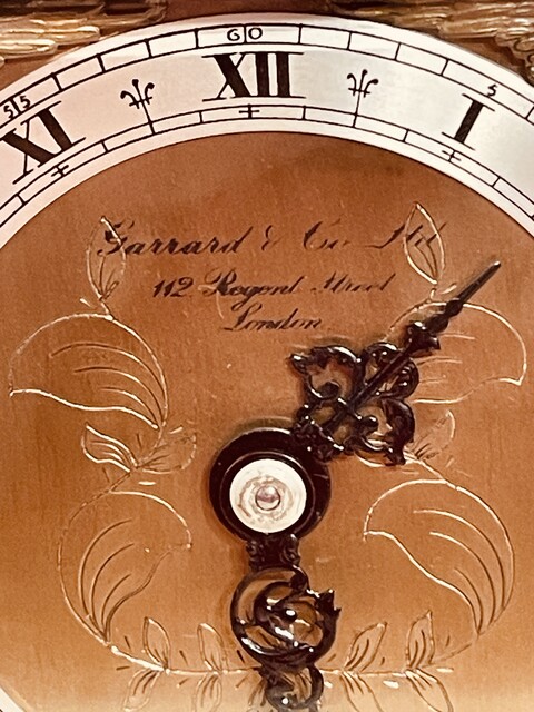 An Early 20th Century Burr Walnut ' Elliott of London ' Clock. Retailed by Garrard & Co, Regent Street, London.