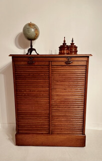 An Early 20th Century Double Oak Filling Cabinet with Roller Shutter or Tambour Filling Cabinet.