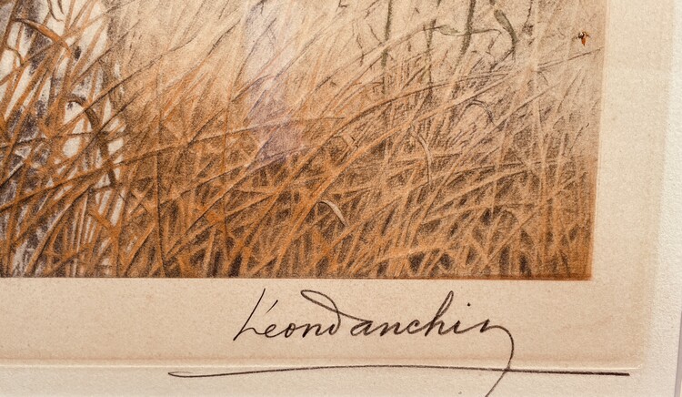 An Early 20th Century Litho ' Chien à l' arrêt ' Signé  Léon Danchin. France, 1887-1939