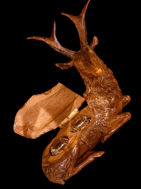 An End 19th Century Swiss ‘ Black Forest ‘ Deer and Inkstand. Signed. 