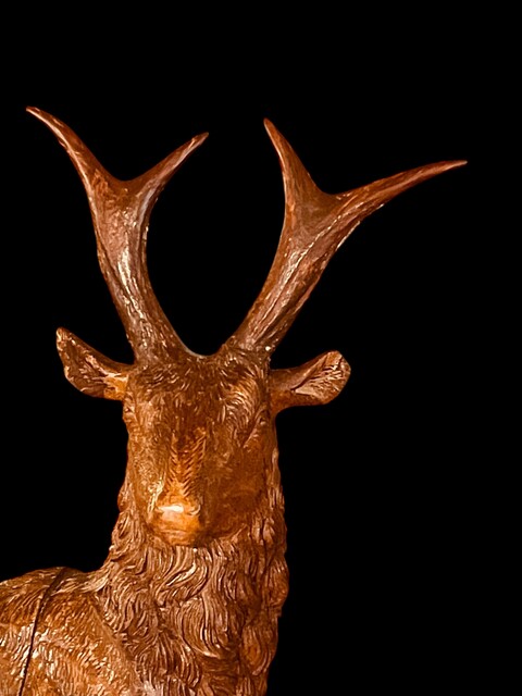 An End 19th Century Swiss ‘ Black Forest ‘ Deer and Inkstand. Signed. 