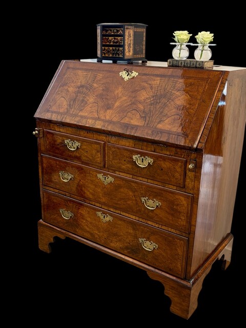 An English 18th Century English Burr Walnut Bureau.