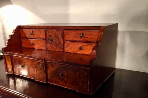 An English 18th Century Miniature Cabinet in Walnut & Burr Walnut.