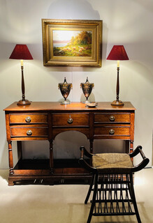 An English 18th Century Oak Low Dresser with Potboard having Five Drawers.