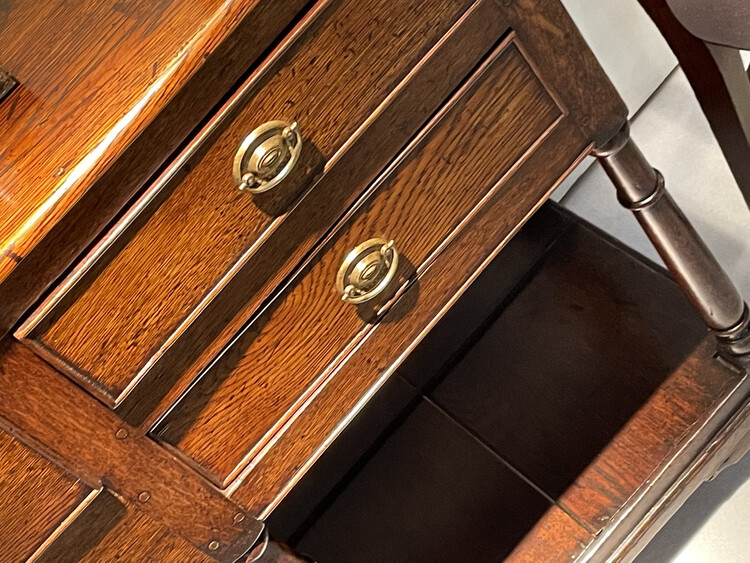 An English 18th Century Oak Low Dresser with Potboard having Five Drawers.