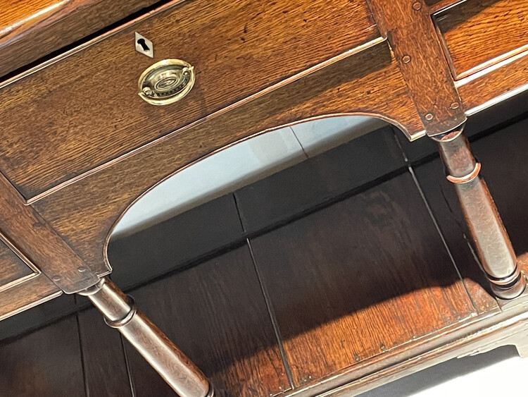 An English 18th Century Oak Low Dresser with Potboard having Five Drawers.