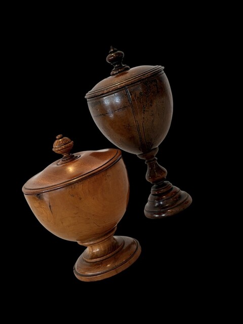 An English 18th Century Olive Wood Spice Cup and Coconut & Rosewood Drinking Cup