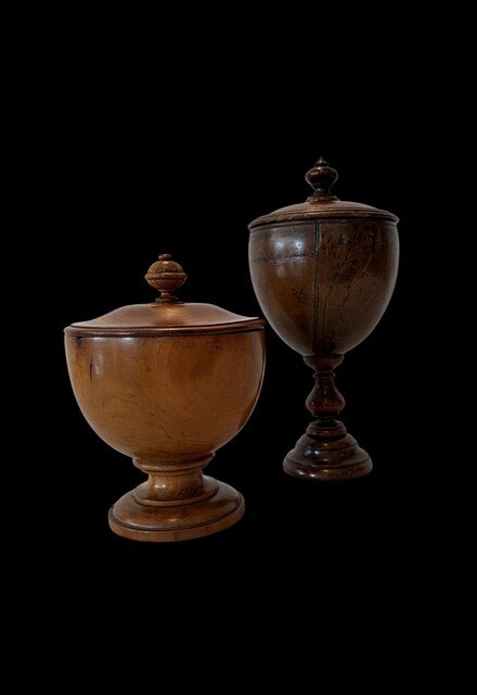 An English 18th Century Olive Wood Spice Cup and Coconut & Rosewood Drinking Cup