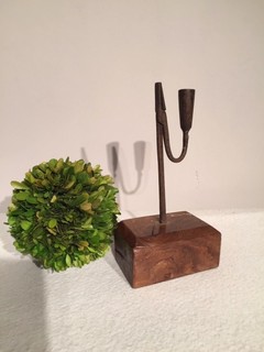 An English 18th Century Wrought-Iron Rushlight/Candleholder on original Oak Base.