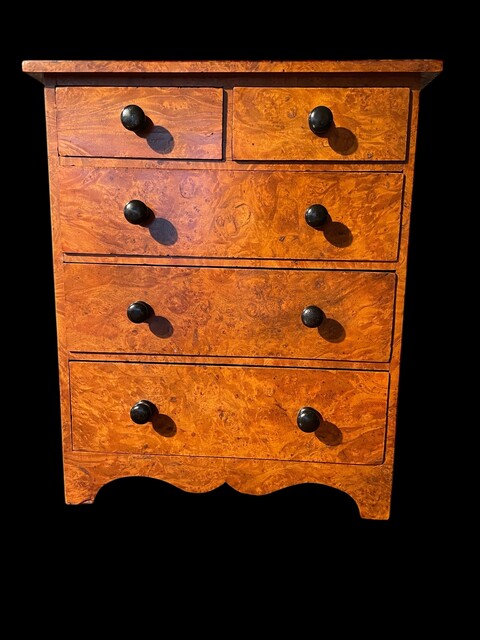 An English 19th Century Burr Walnut Miniature Apprentice Piece. 