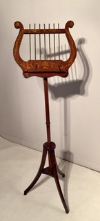 An English 19th Century Mahogany Music Stand with Floral Inlay and adjustable in Hight.