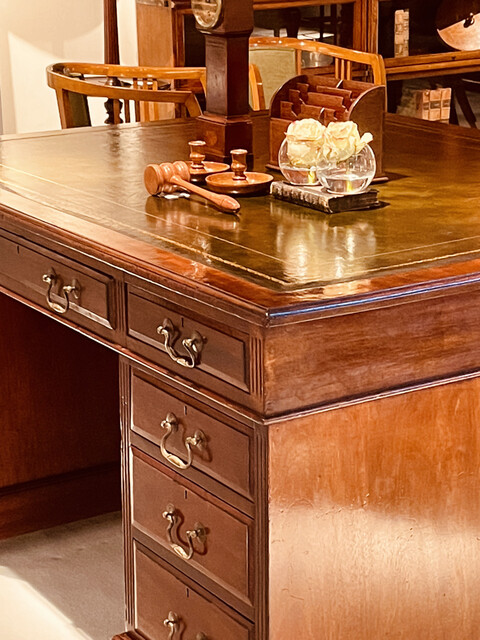 An English 19th Century Mahogany Partners Desk having a Beautiful Old Leather.