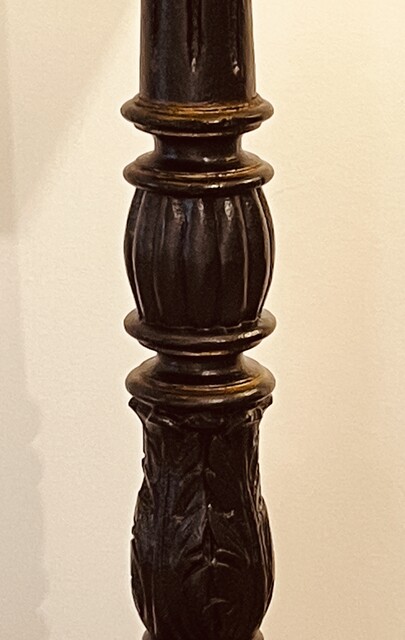 An English 19th Century Pair of Lamp stands. Classical Column Ebenised and Gilded.