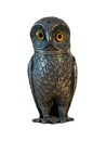 An English 19th Century Pewter Owl-Form Pounce Pot ( Sander ) with glass eyes.