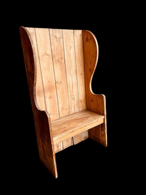An English 19th Century Pine Wingback Settle. 