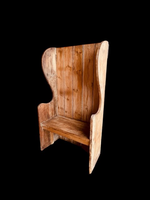 An English 19th Century Pine Wingback Settle. 