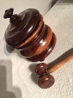 An English 19th Century Tobacco Jar. Lignum Vitae. And an English Antique Judge Gavel.