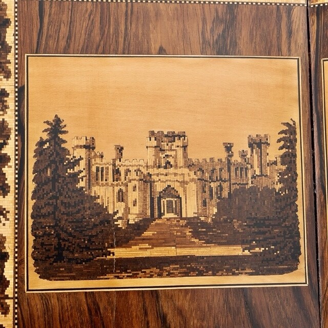 An English 19th Century Tunbridge Ware Book Stand with Images of Easton Castle and the Ruins of Netley Abbey. Henry Hollamby. Tunbridge Wells, Kent.